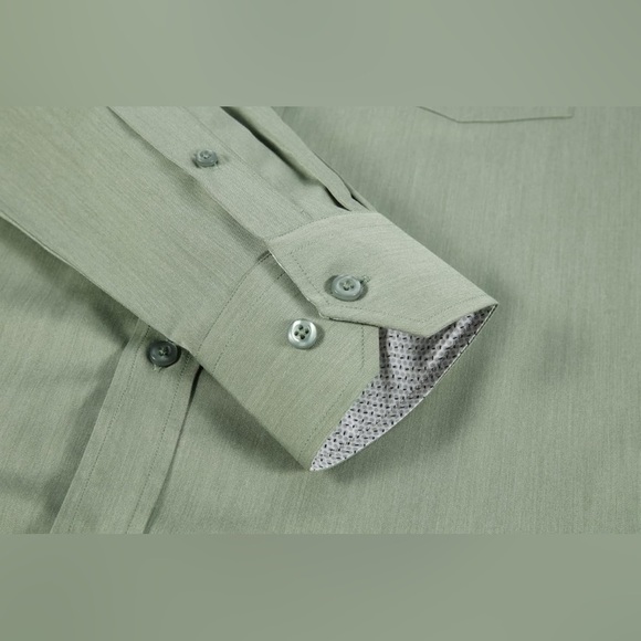 Alex Vando | Mens Green Long Sleeve Button Down Dress Shirt - Picture 3 of 5